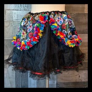 Dia De Los Muertos tulle skirt medium large sugar skull floral fiesta Halloween